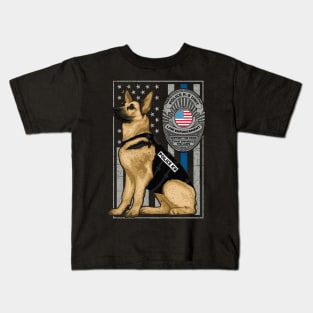 Police K-9 Unit German Shepherd Dog Thin Blue Line Kids T-Shirt